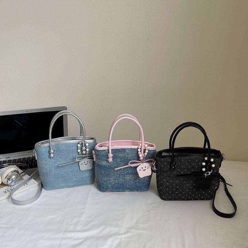 Denim Diamond Bucket Bag Commuter Vegetable Basket Handbag