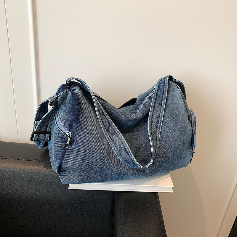 Denim Messenger Bag Large Capacity Commuter Unisex Sports Style