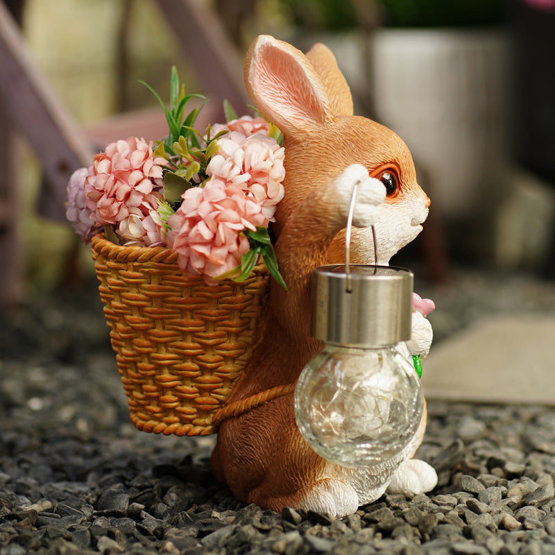 Vaso da fiori con luce solare per coniglio da giardino 