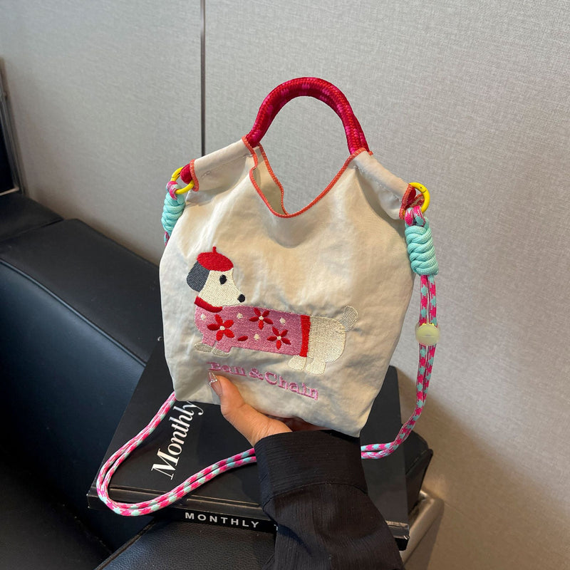 Cute Dachshund Dog Ball Chain Cloth Bag Women's Trendy Shoulder Messenger Bag