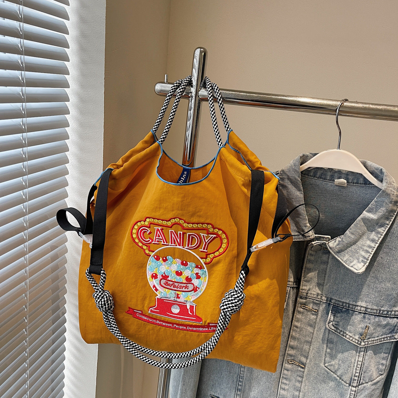 Embroidered Large Capacity Ball Chain Shoulder Bag