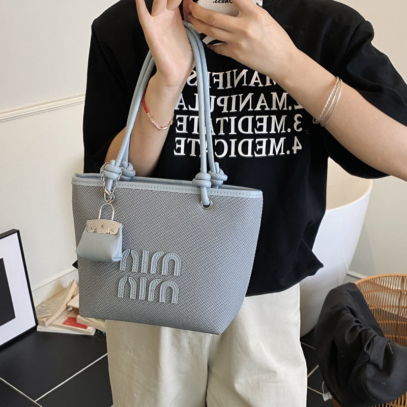 Miu Luxury Woven Tote Bag Women's Shoulder Basket Bag