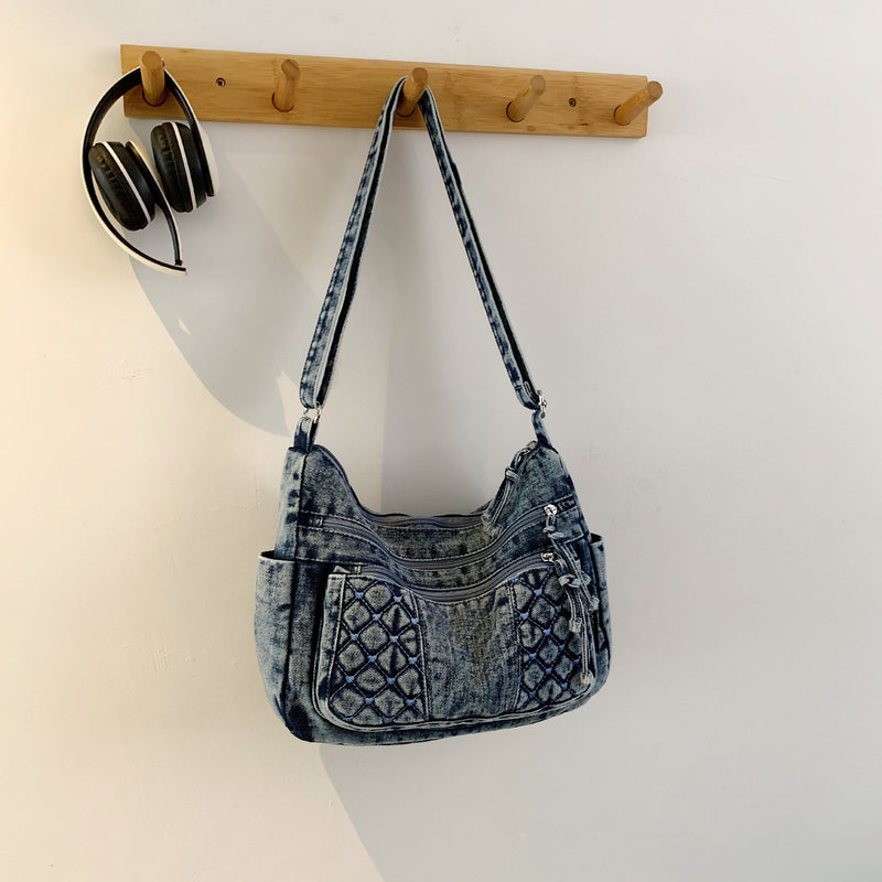 Retro Denim Messenger Bag Casual Simple Large Capacity Shoulder Bag Light Commuter Versatile Women'S Small Square Bag