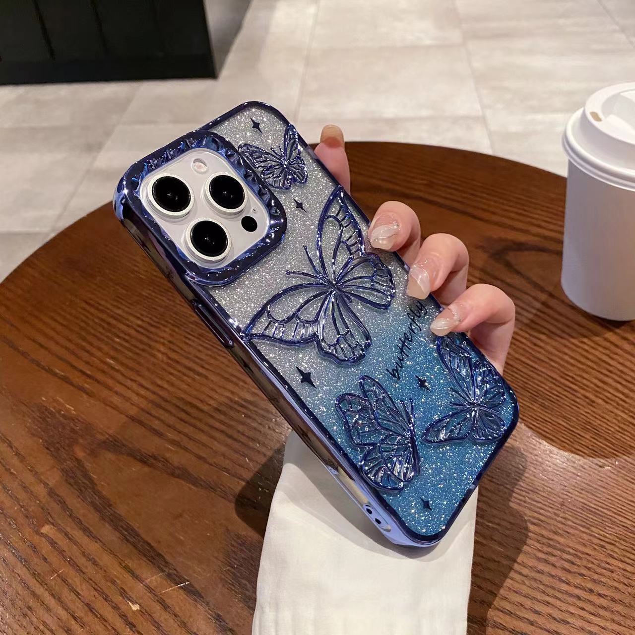 Butterfly Gradient Glitter Electroplating Case for iPhone 17