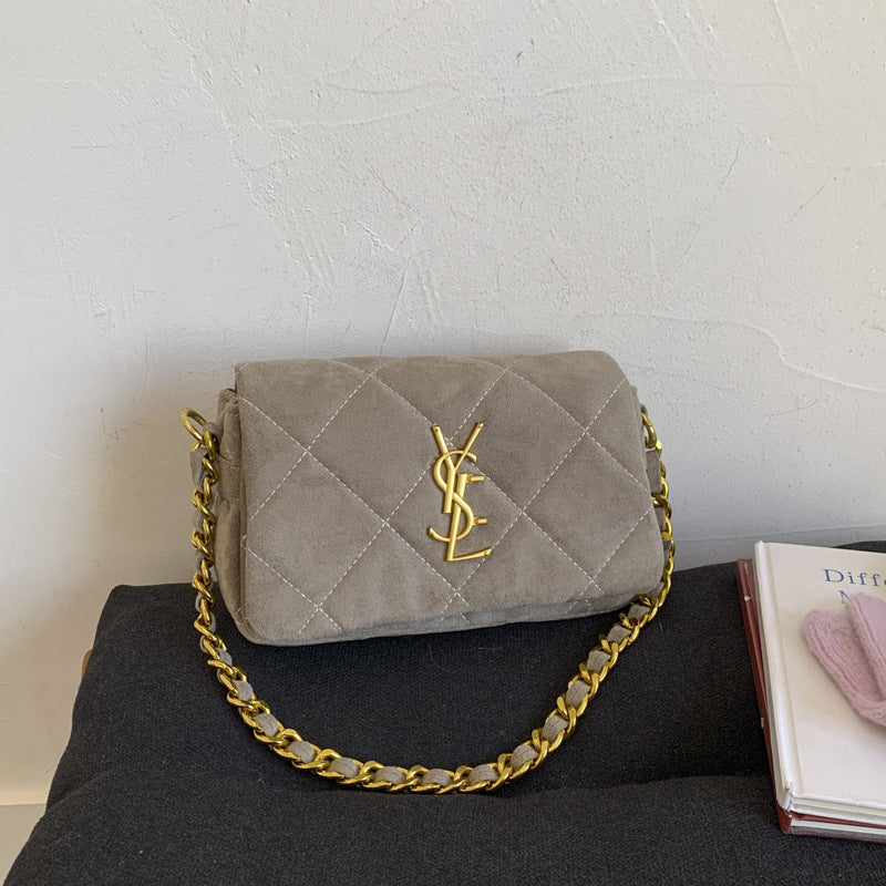 Matte Poplar Forest Rhombus Embroidery Women's Shoulder Bag