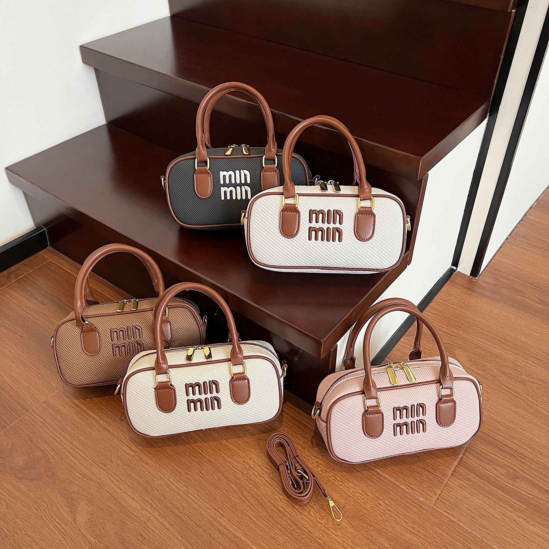 Embroidery Miu Small Square Bowling Shoulder Bag
