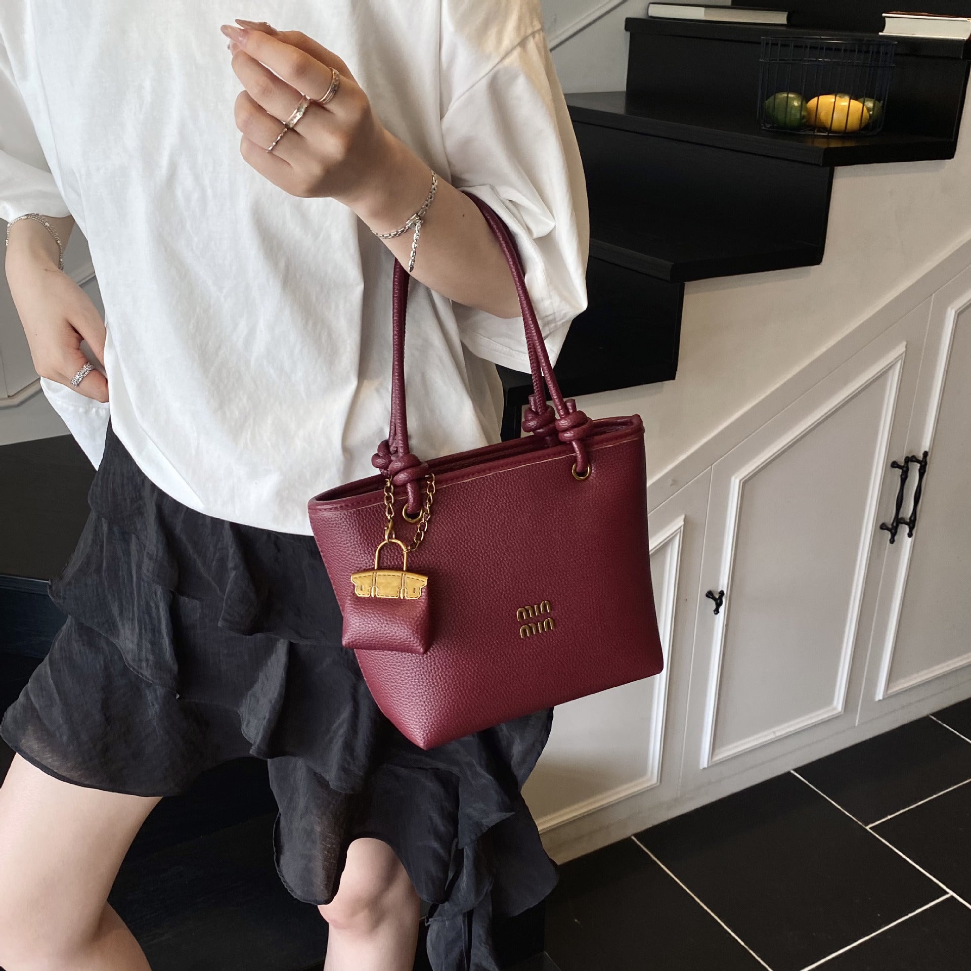 Retro Miu Luxury Bucket Tote Bag Large Capacity Shoulder