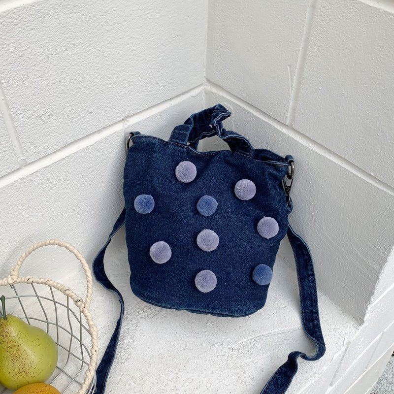 Polka Dot Denim Messenger Bag for Commuting