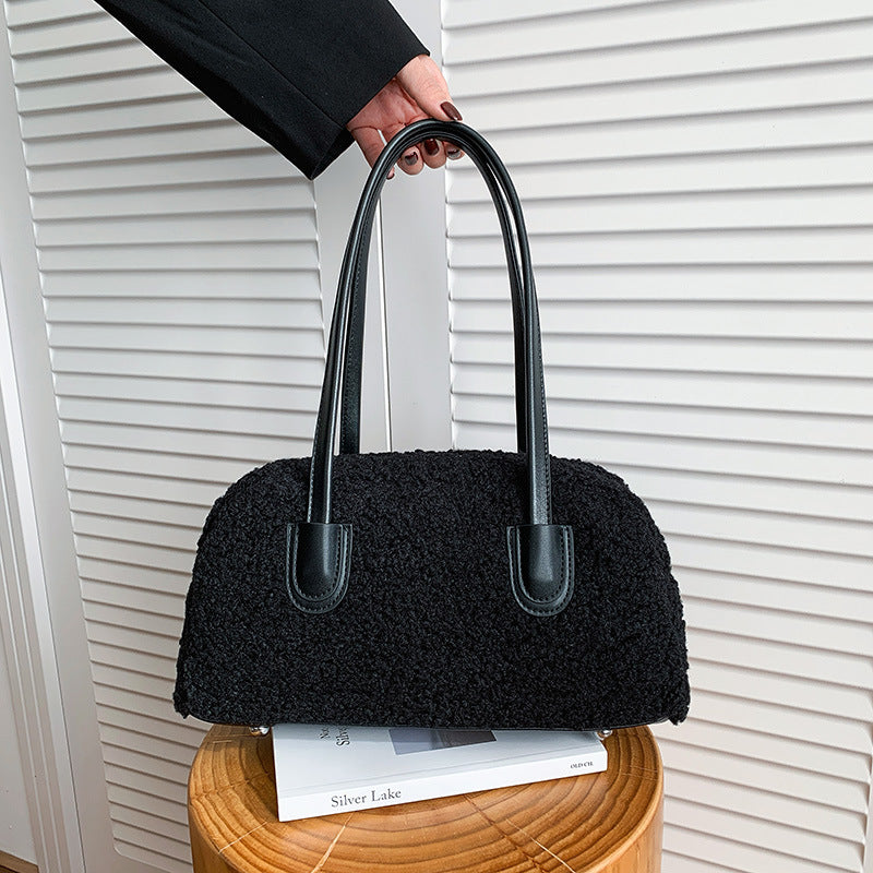 Niche Plush Splicing Armpit Bag Casual Versatile High-End Texture Light Luxury Commuter Bag Large-Capacity Handbag