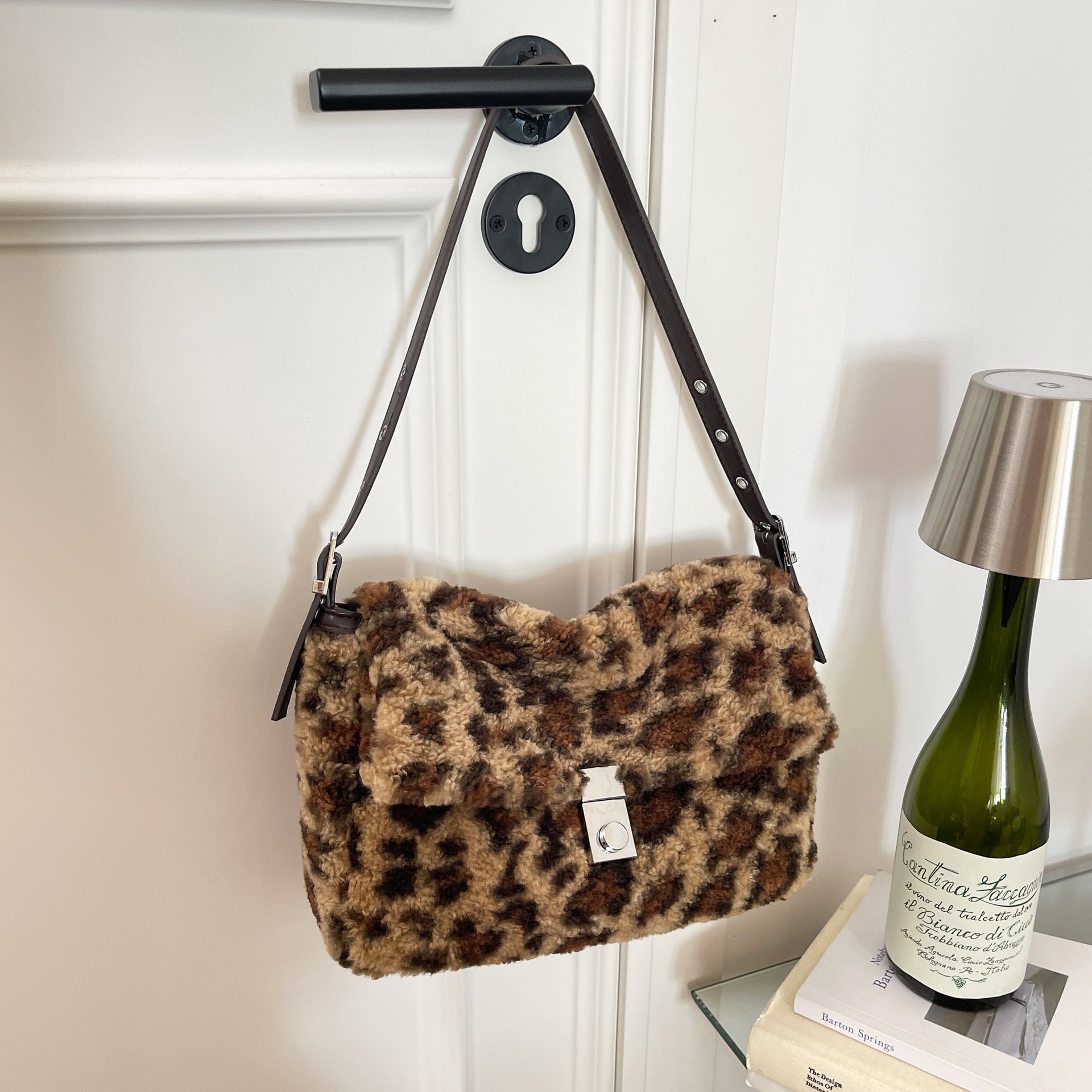 Super Fire Leopard Print Plush Bag Women's Trendy Underarm Bag