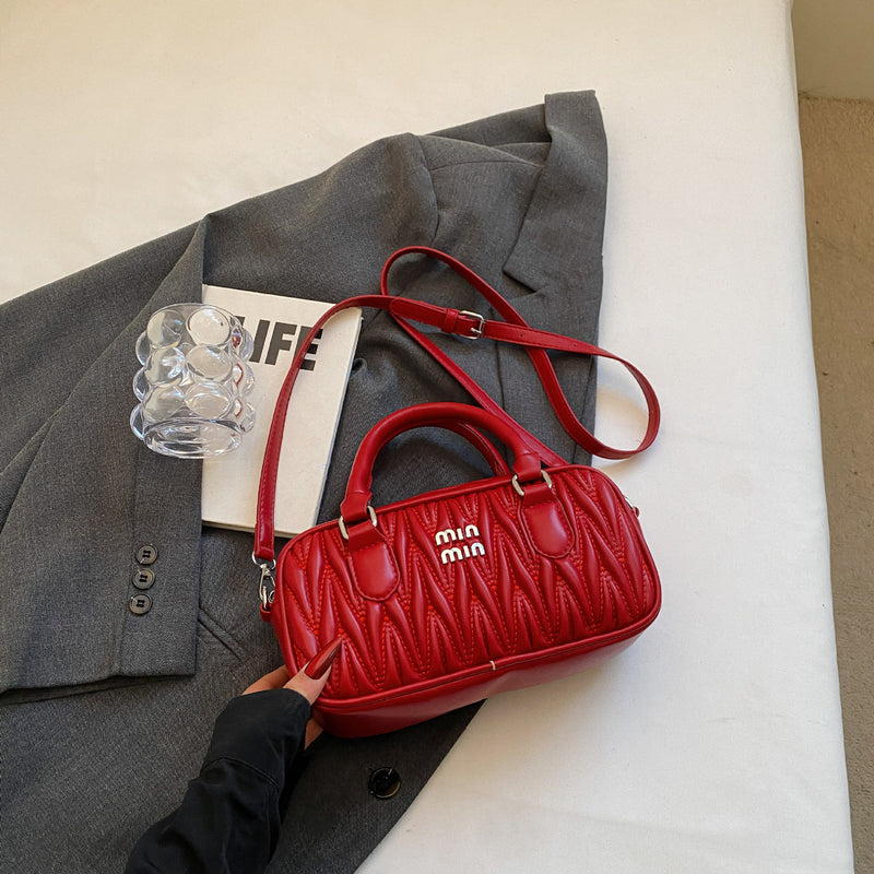 Mi.U Small Square Pleated Embroidery Shoulder Bag for Women
