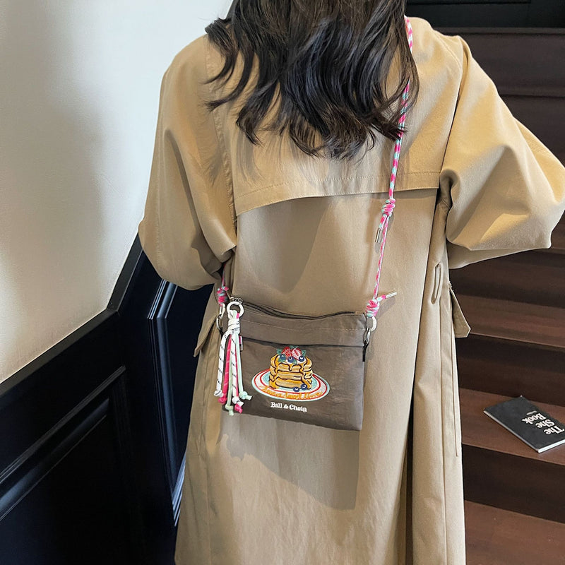 Ese Embroidered Cake Messenger Bag Ball Chain Waterproof Nylon Sweet Cute Shoulder Bag
