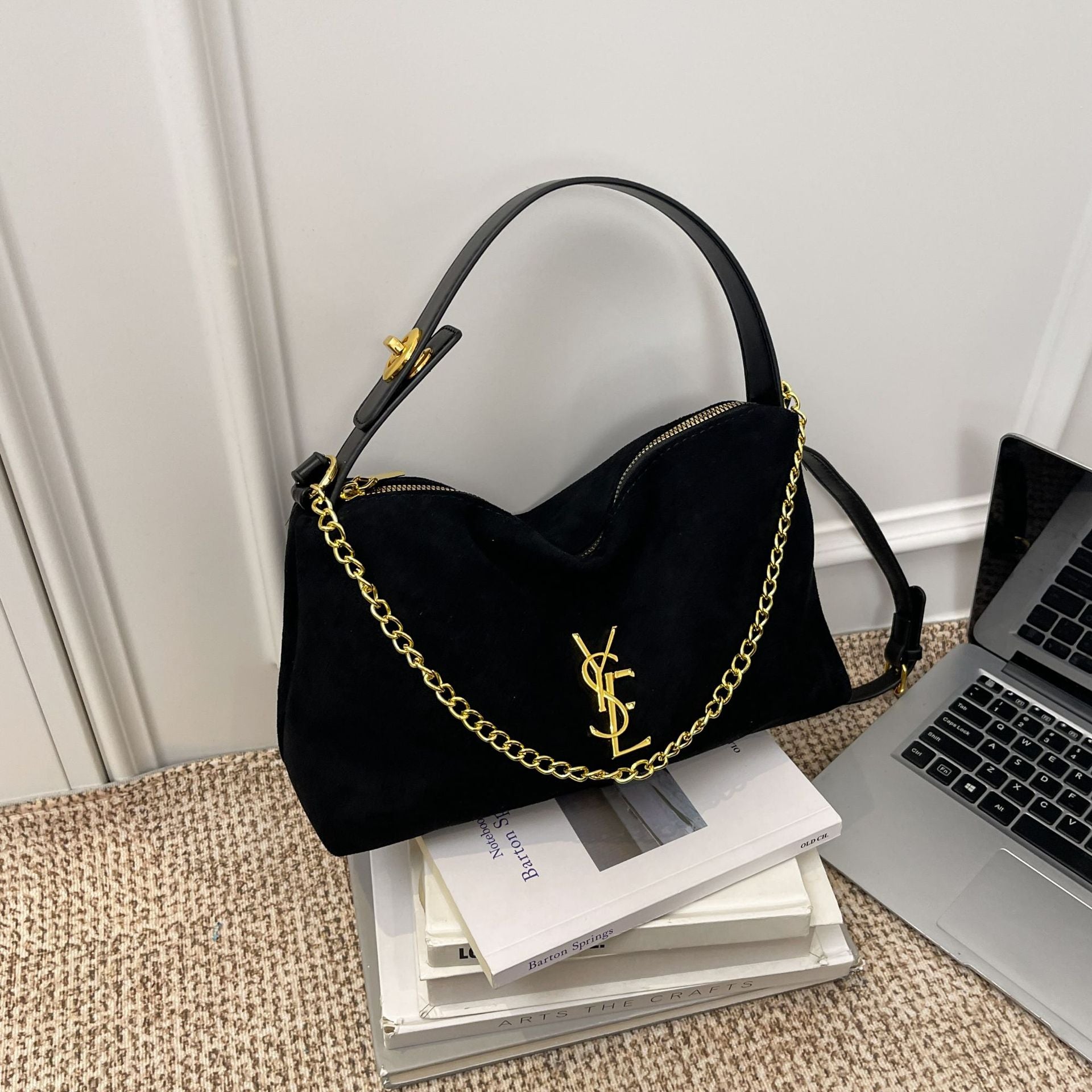 Leopard Print Suede Shoulder Bag Large Capacity Handbag