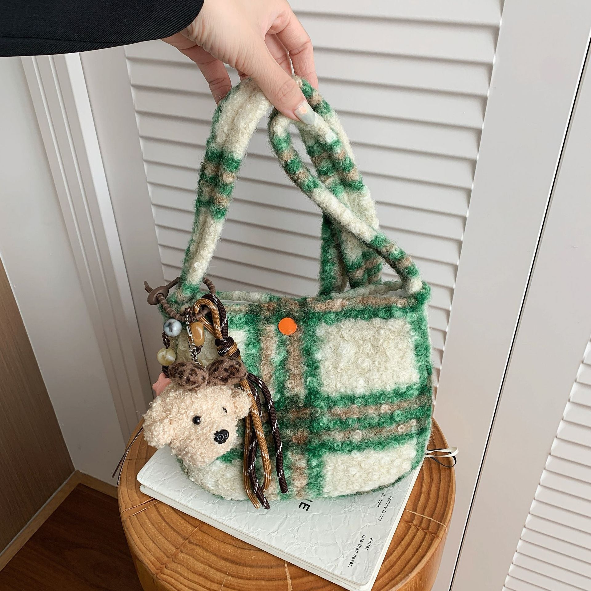Retro Plush Shoulder Bag Trendy Messenger Saddle Bag