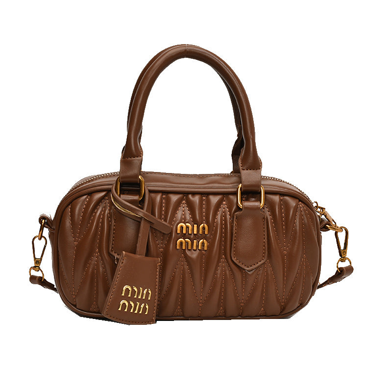 Luxury Pleated Embroidery Bowling Shoulder Bag