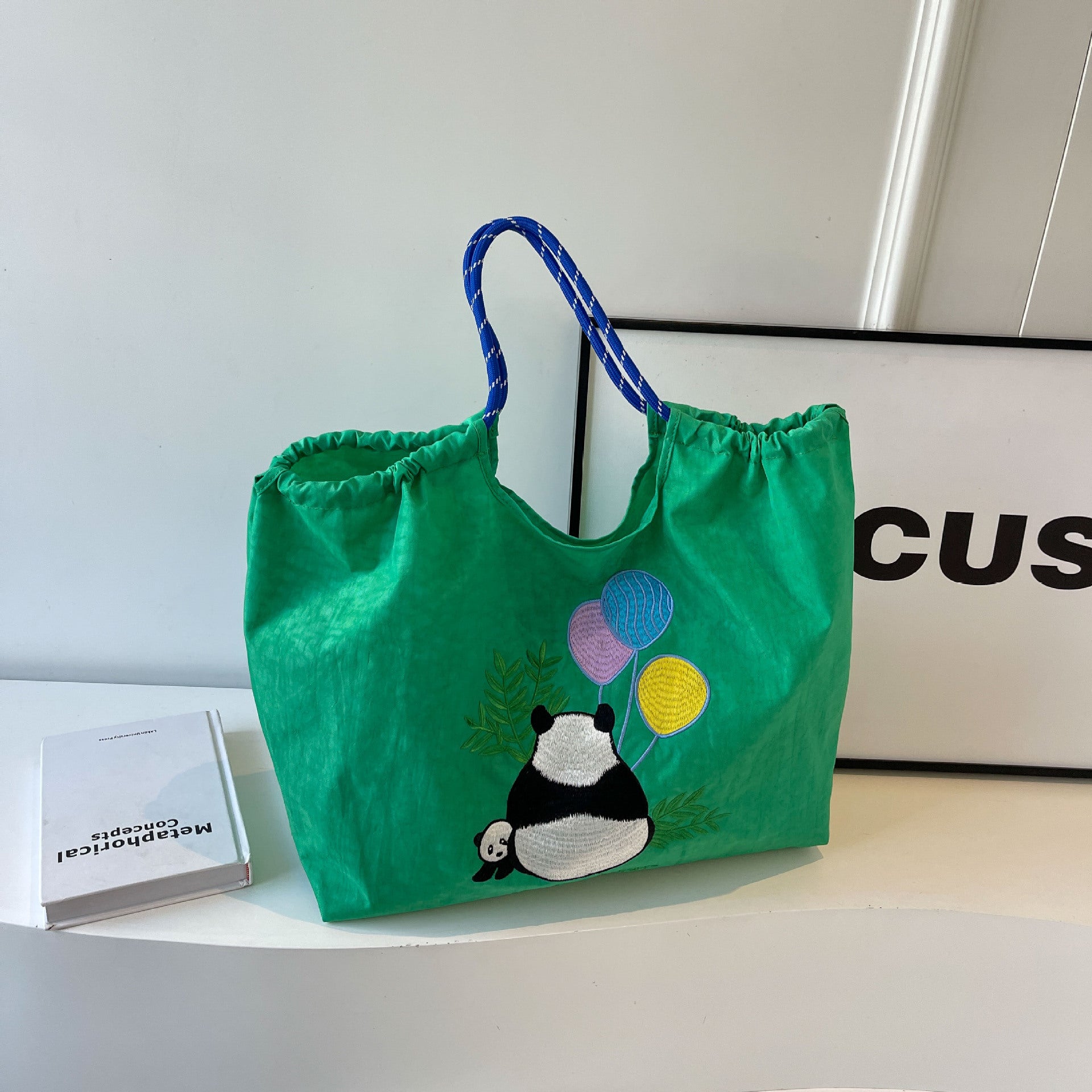Panda Embroidery Eco Nylon Shoulder Bag