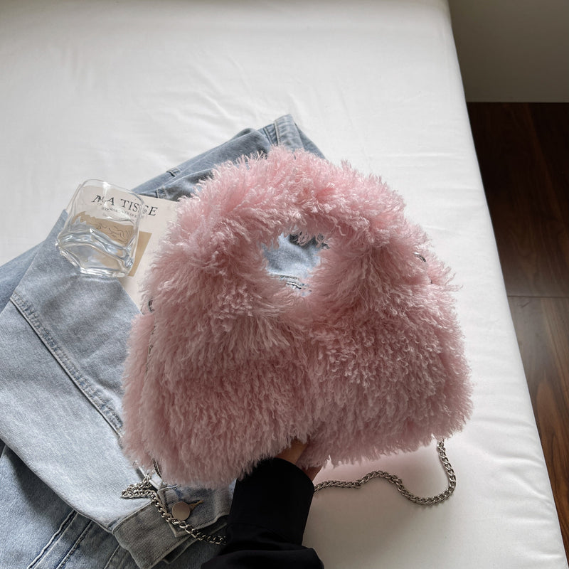 Candy Color Cute Fashionable Plush Handbag Chain Dumpling Bag