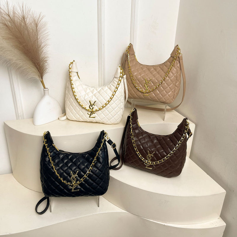 Chain Rhombus Embroidery Large Capacity Shoulder Handbag