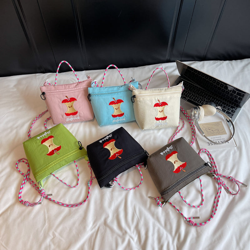 Apple Embroidered Nylon Messenger Bag for Women
