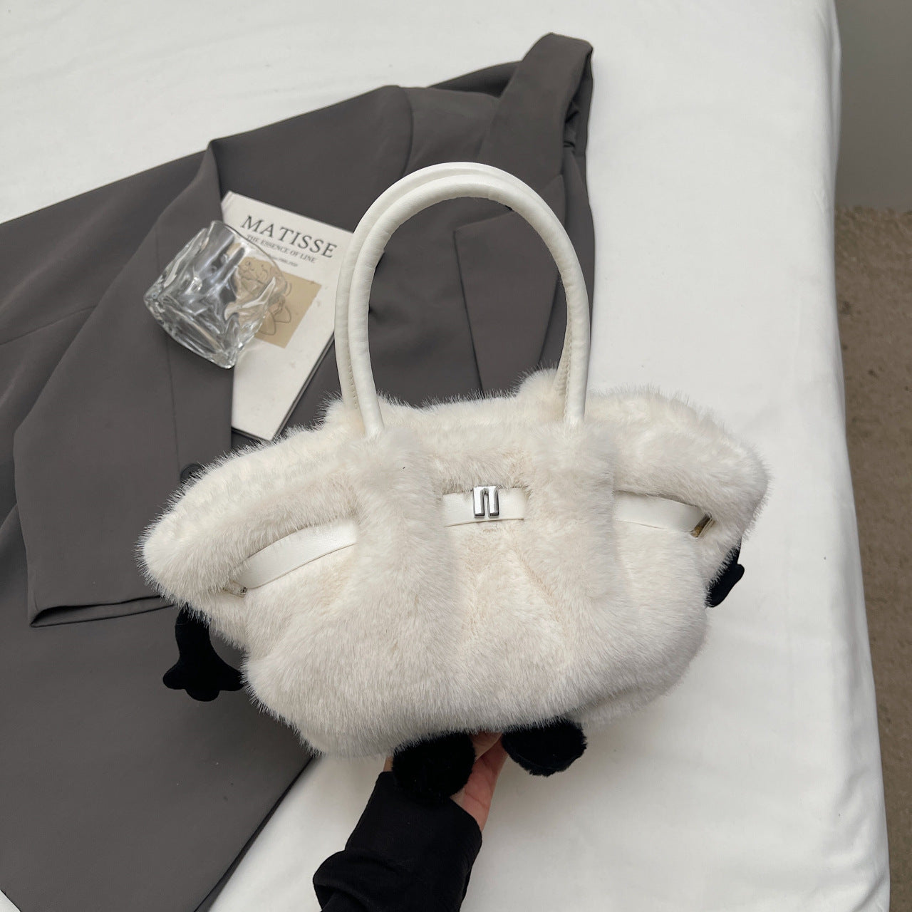 Demellier Pleated Plush Shoulder Bag - Cute Trendy Bucket Style