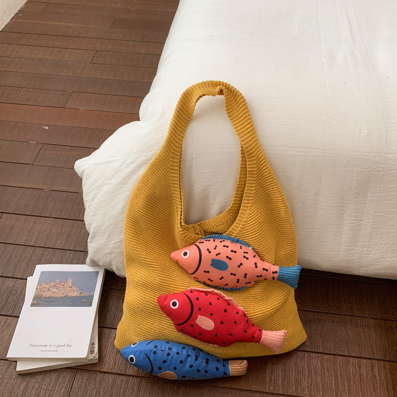 Ethnic Style Woven Shoulder Bag Large Capacity Knitted Handbag