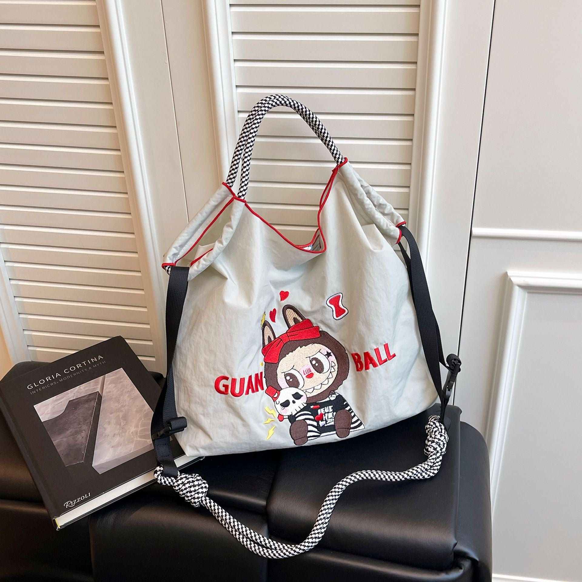 Embroidered Cartoon Tote Bag Large Capacity Shoulder Bag