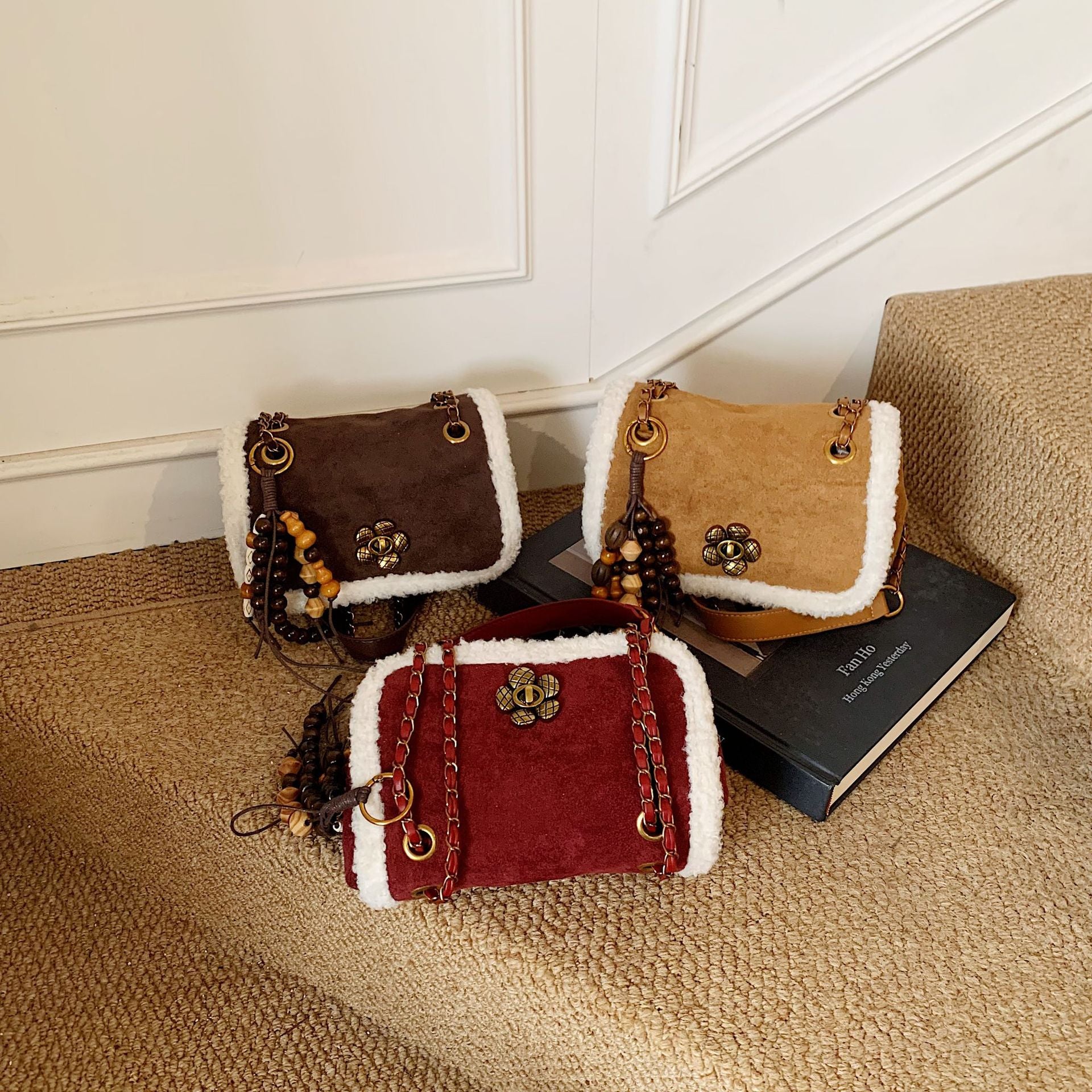 Suede Plush Small Square Bag Trendy Crossbody Handbag