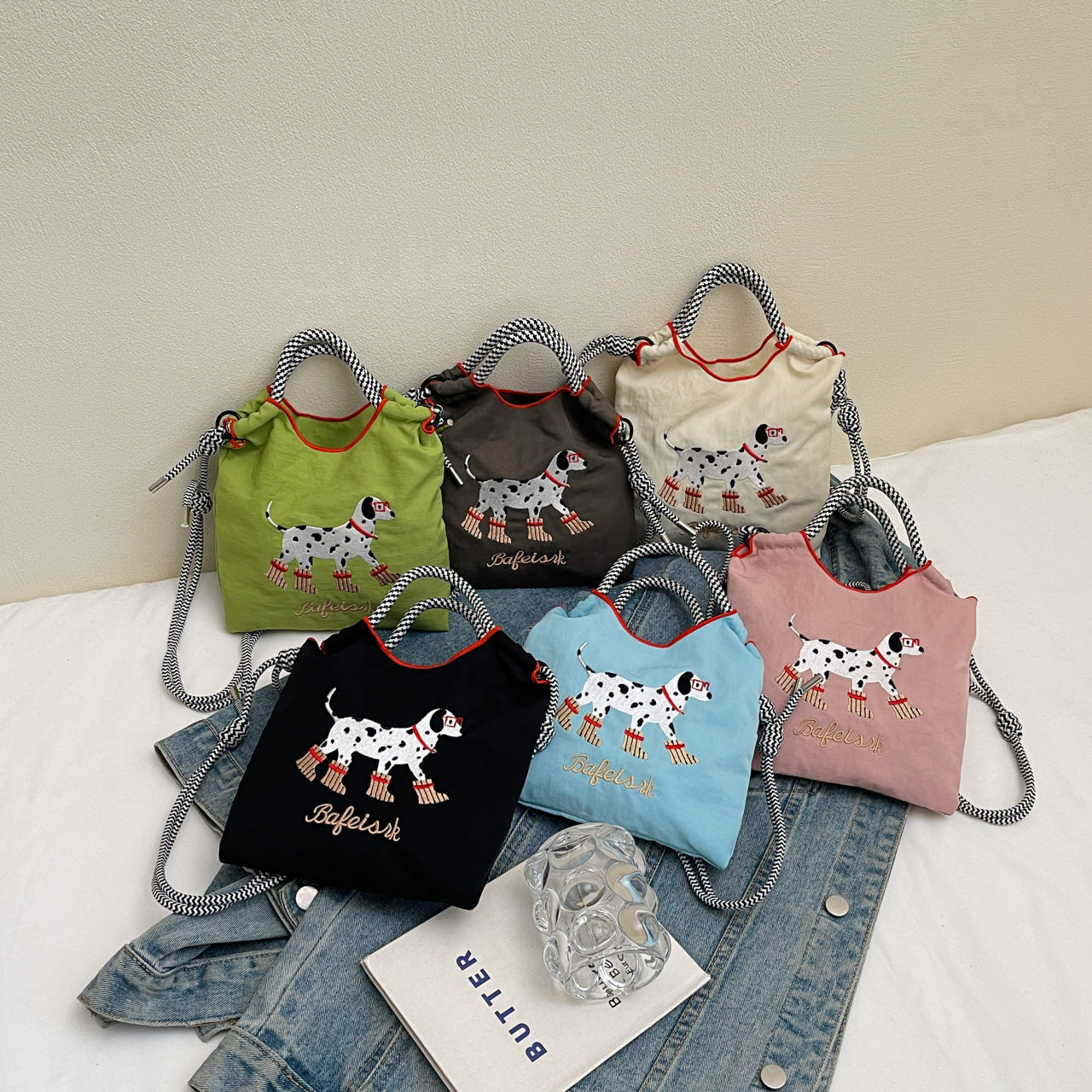 Cartoon Dog Embroidery Handbag Women's Shoulder Bag Fashion Nylon