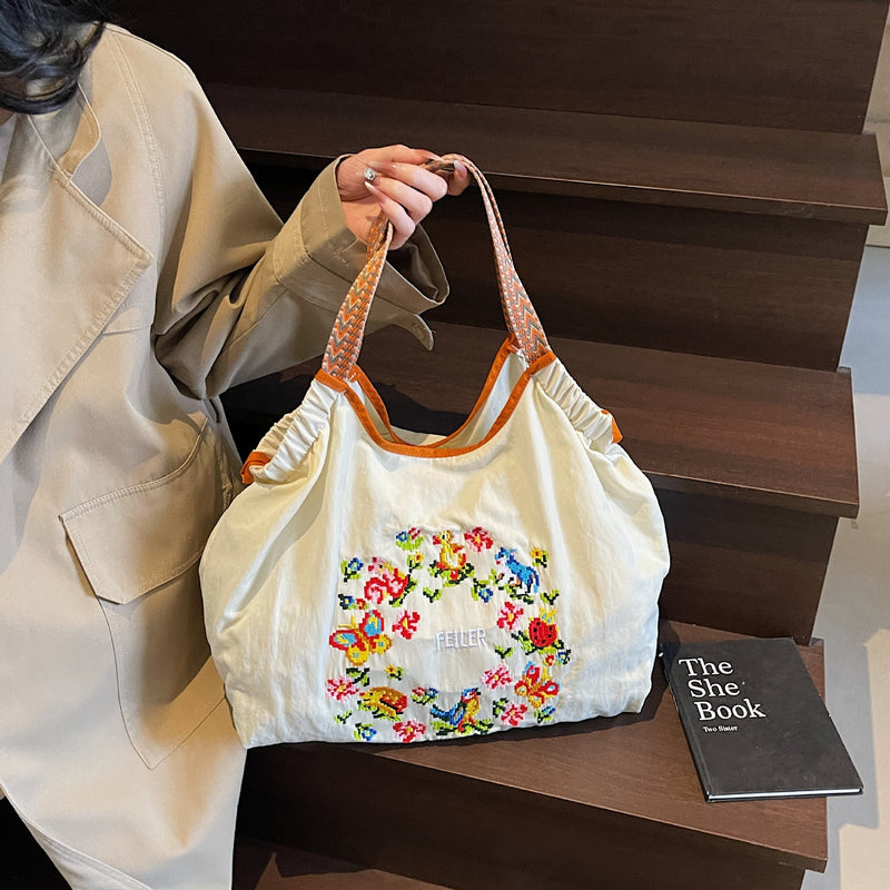 Nylon Embroidered Ball Chain Shoulder Bags for Women