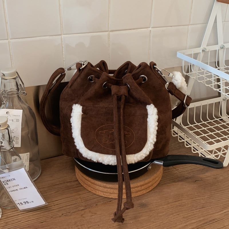 Retro Bucket Bag Women's Plush Shoulder Bag