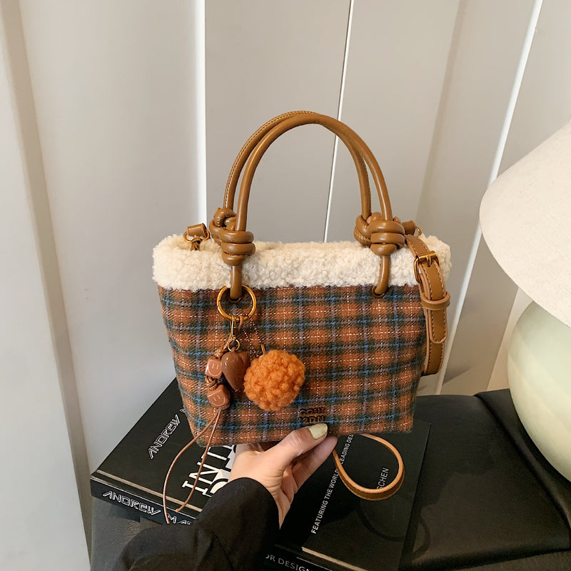 British Plaid Bucket Bag Women's Shoulder Bag Sweet Handbag