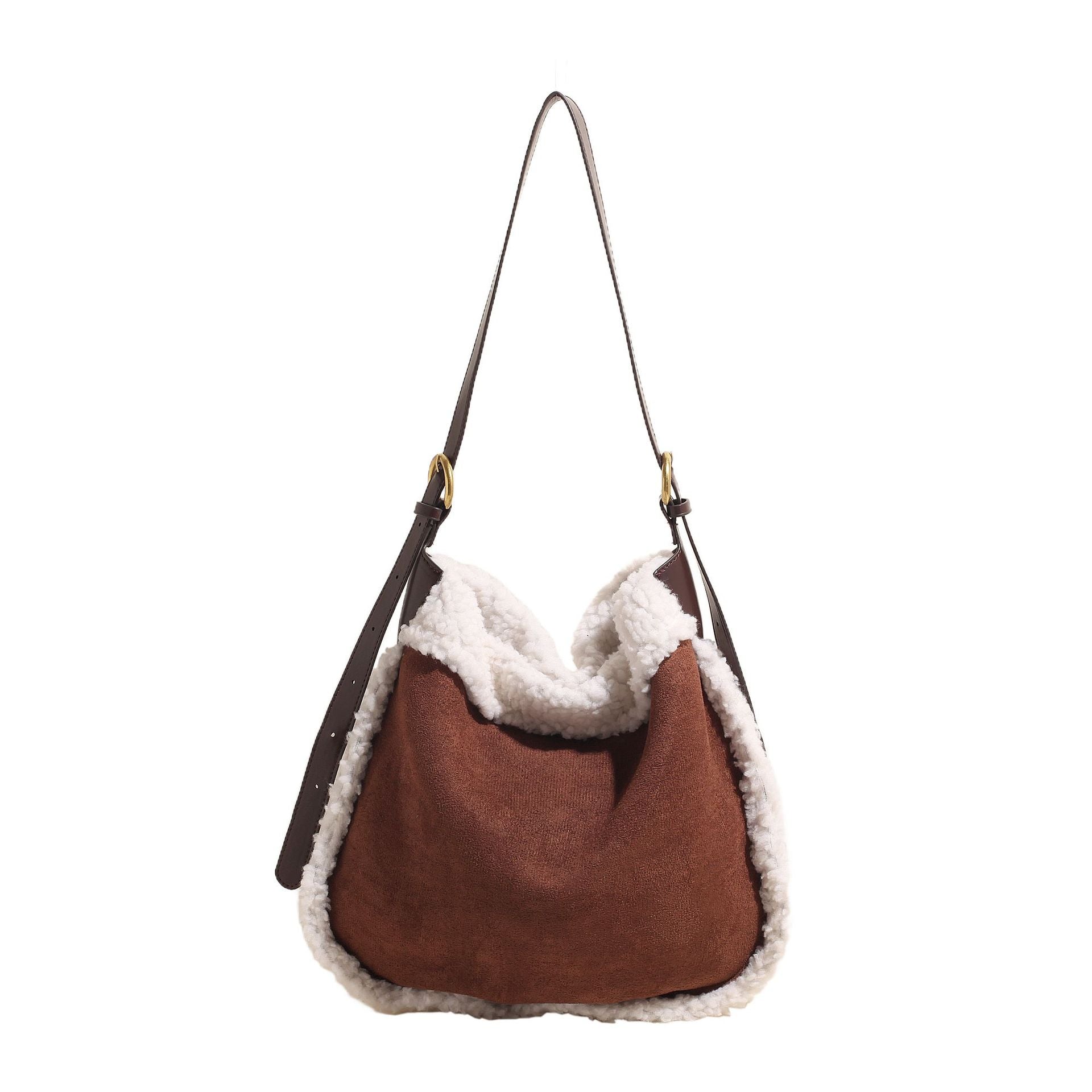 Vintage Wind Matte Deerskin Fleece Fluffy Bucket Bag Commuter Large Capacity Shoulder Bag Niche Lazy Messenger Bag