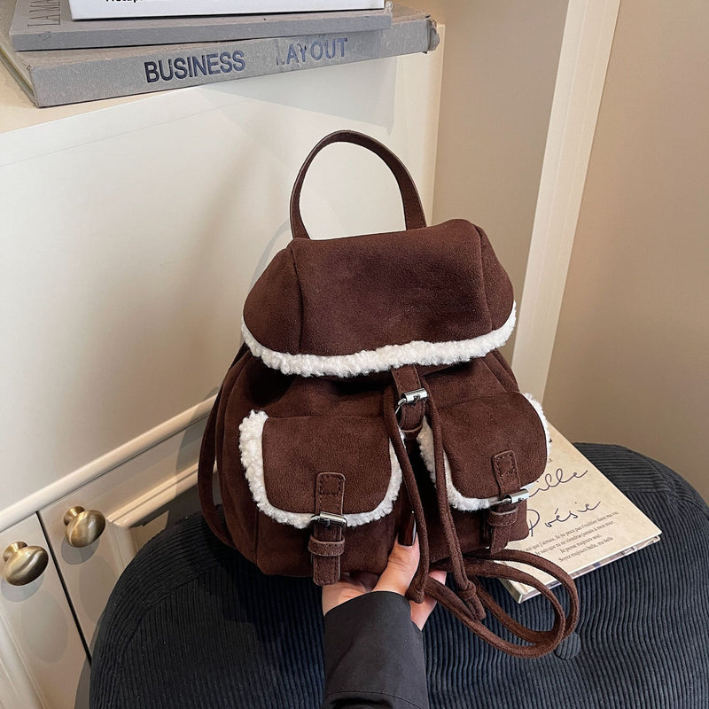 Retro Suede Personalized Splicing Plush Backpack