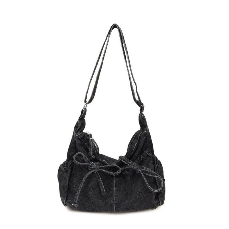 Bow Denim Messenger Bag Lightweight Commuter Shoulder Bag