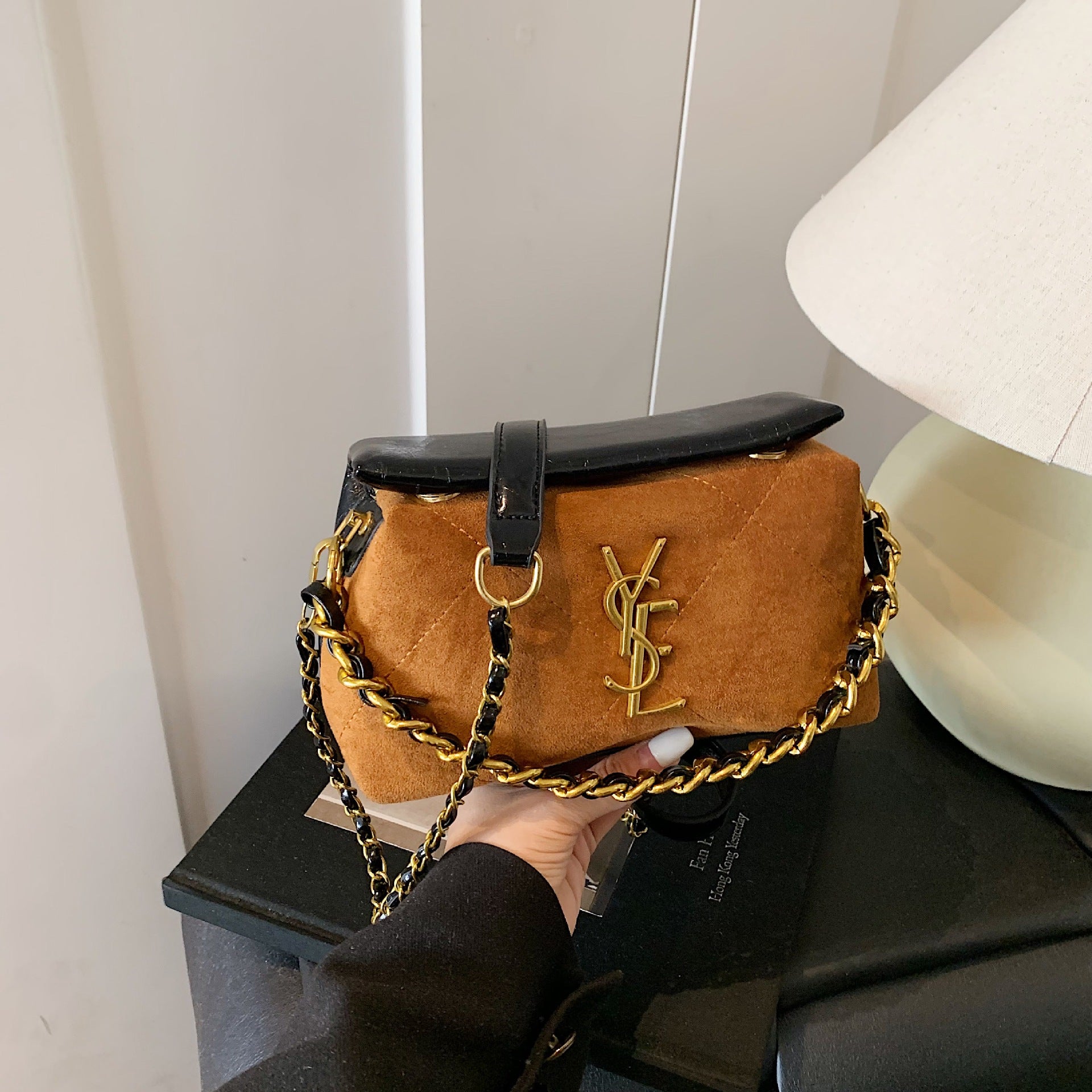 Luxury Suede Chain Shoulder Bag Small Square Crossbody