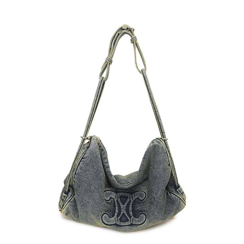 Retro Denim Shoulder Bag Small Fragrance Light Luxury Casual Messenger Bag