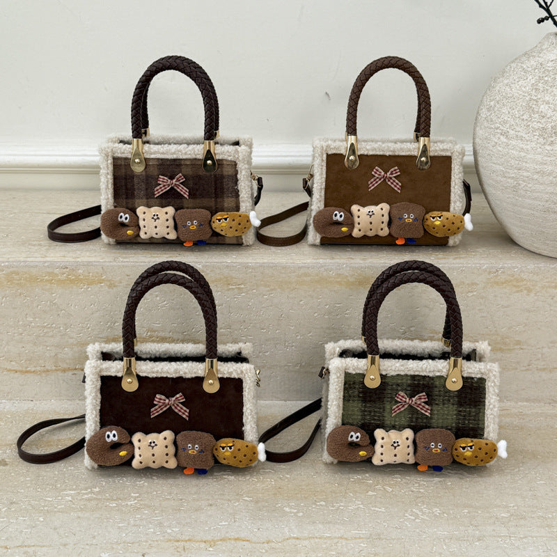 Cute Retro Plaid Cartoon Shoulder Bag