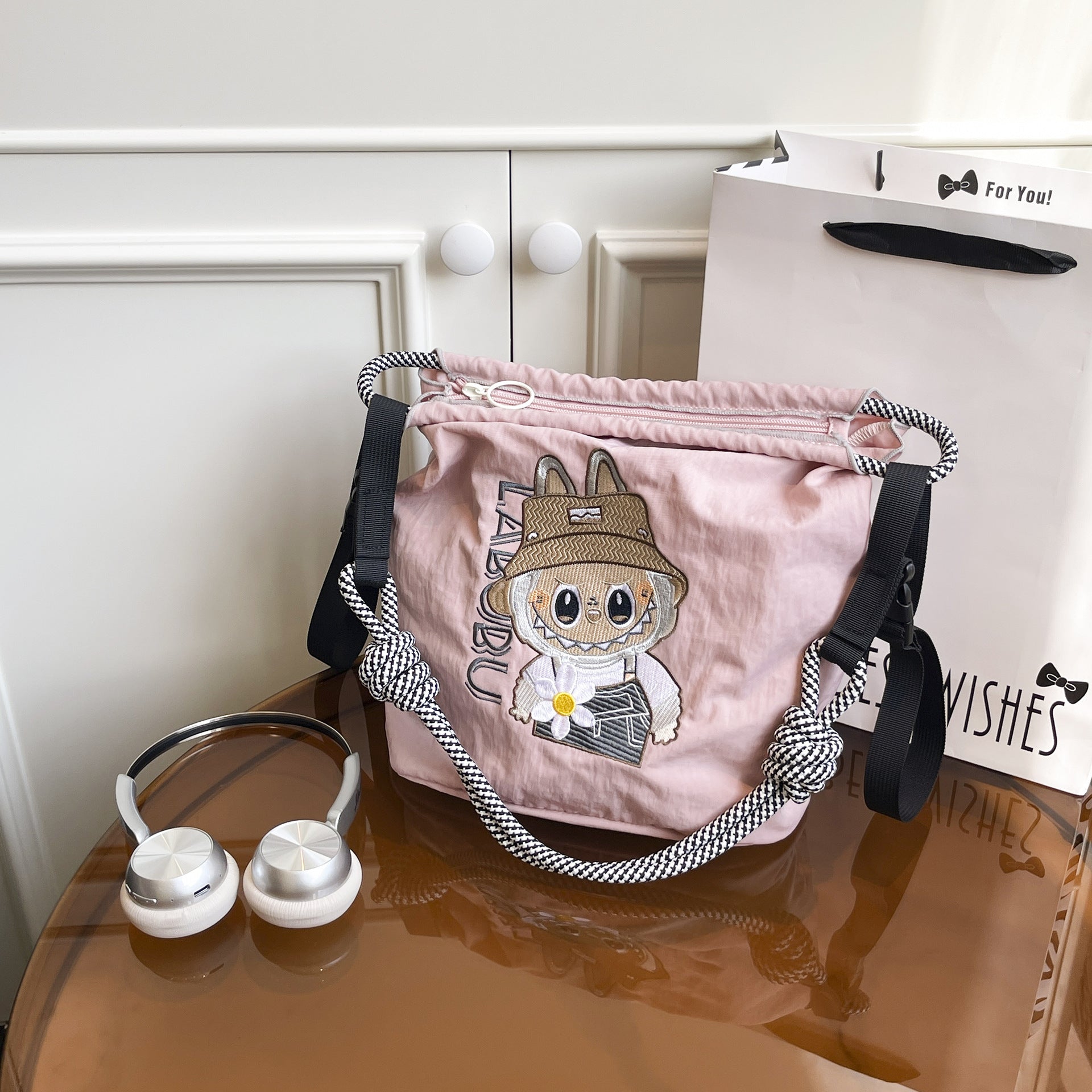 Embroidered Nylon Square Bag Fashion Trend Commuter Handbag