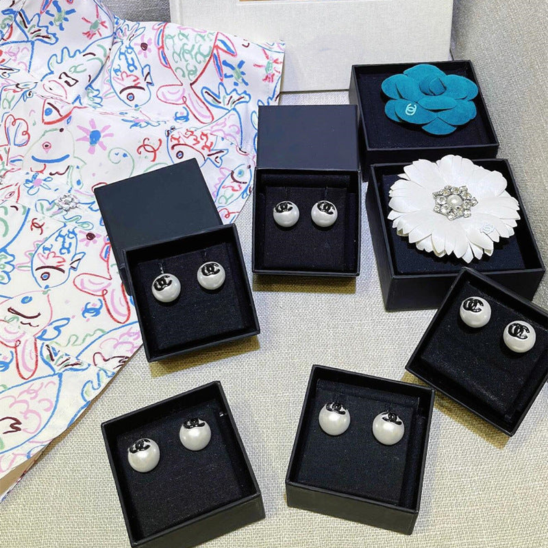 Elegant Enamel Pearl Stud Earrings for Women