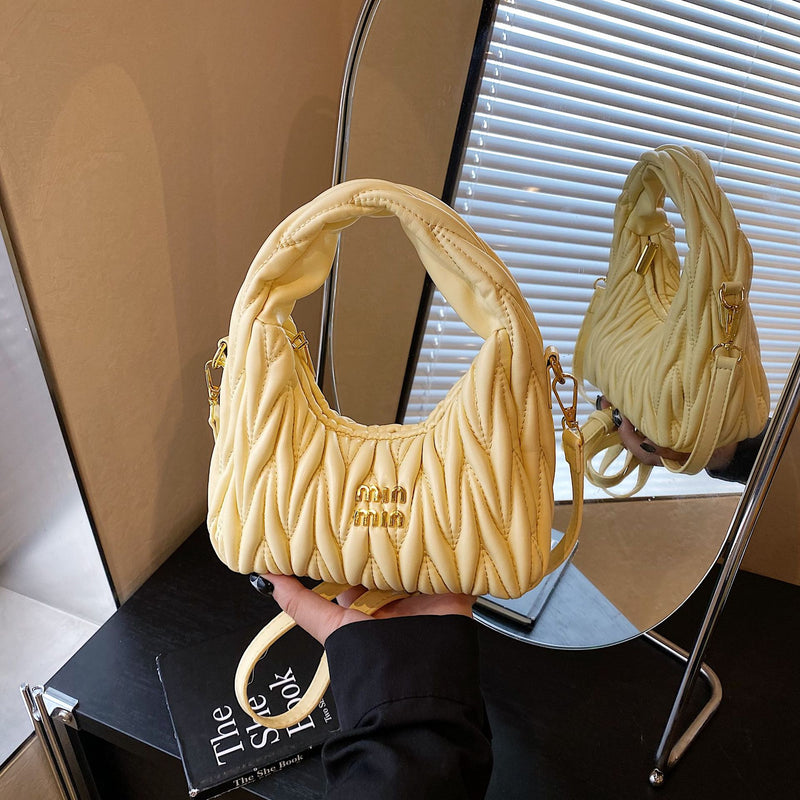 Pleated Miu Crescent Bag Luxury Versatile Women Handbag