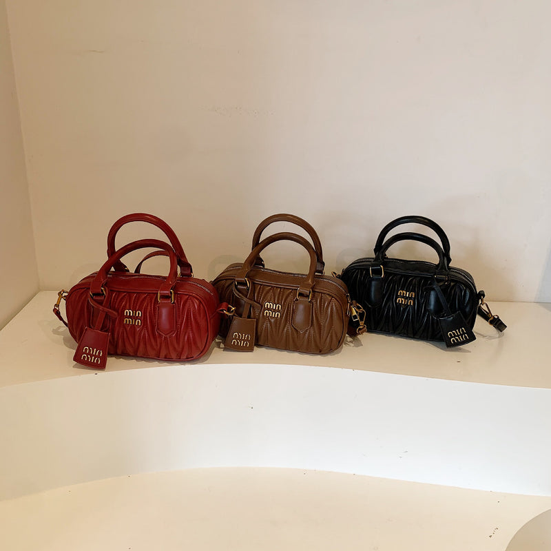 Luxury Pleated Embroidery Bowling Shoulder Bag