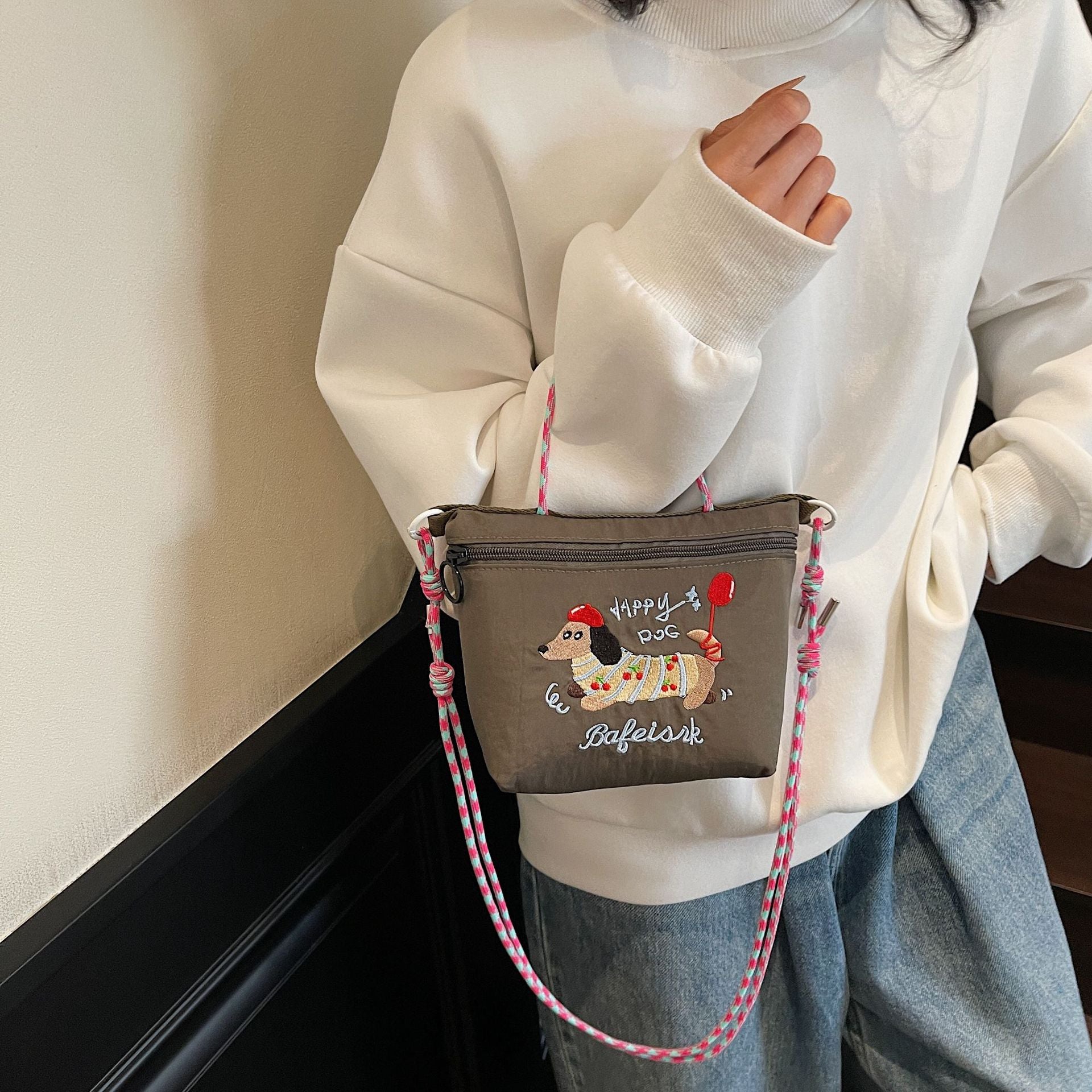 Dachshund Dog Embroidered Cloth Messenger Bag