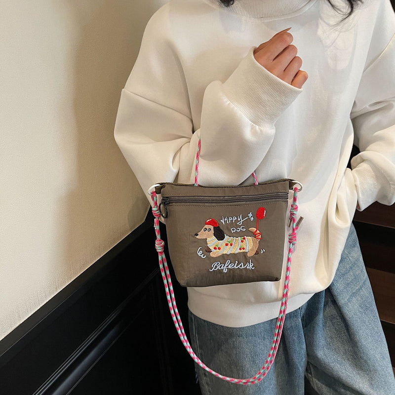Dachshund Dog Embroidered Cloth Messenger Bag