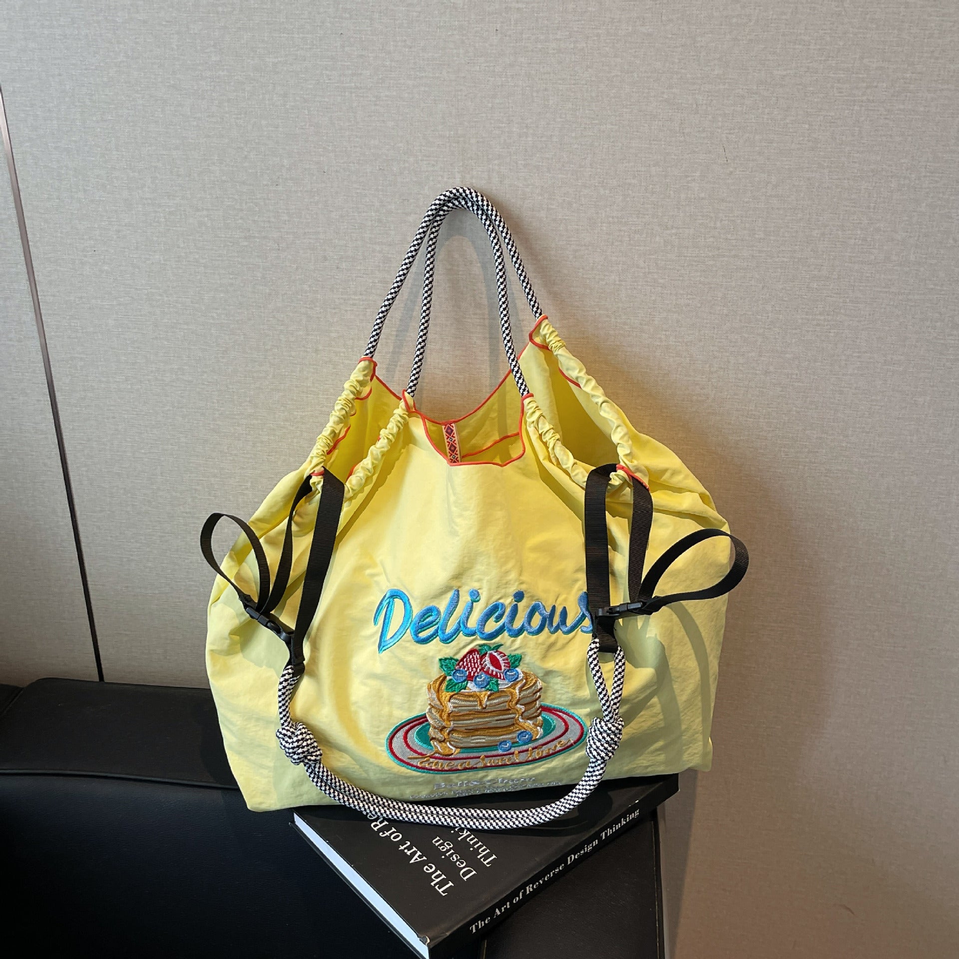 Nylon Embroidered Shoulder Tote Bag for Women