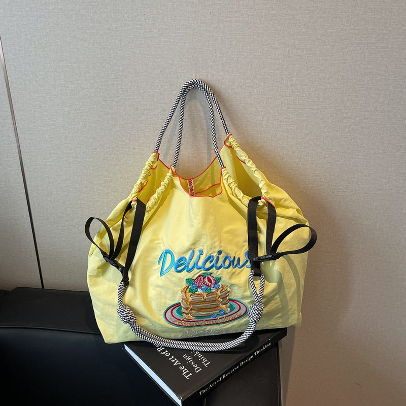 Nylon Embroidered Shoulder Tote Bag for Women