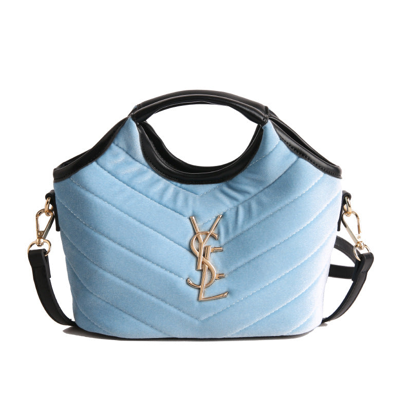 Suede Bucket Bag Rhombus Embroidery Shoulder Messenger Bag