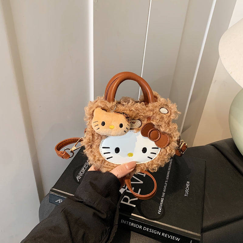 Cute Cat Girl Fluffy Messenger Bag Versatile Hand Carry