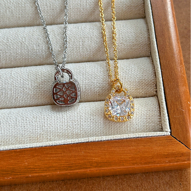 Diamond Encrusted Small Bag Necklace for Women Gold Plated