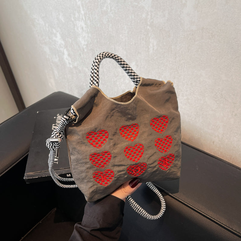 Ese Ball Chain Embroidery Love Shoulder Bag Shopping Bag Nylon Fashion Casual Portable Shoulder Messenger Bag