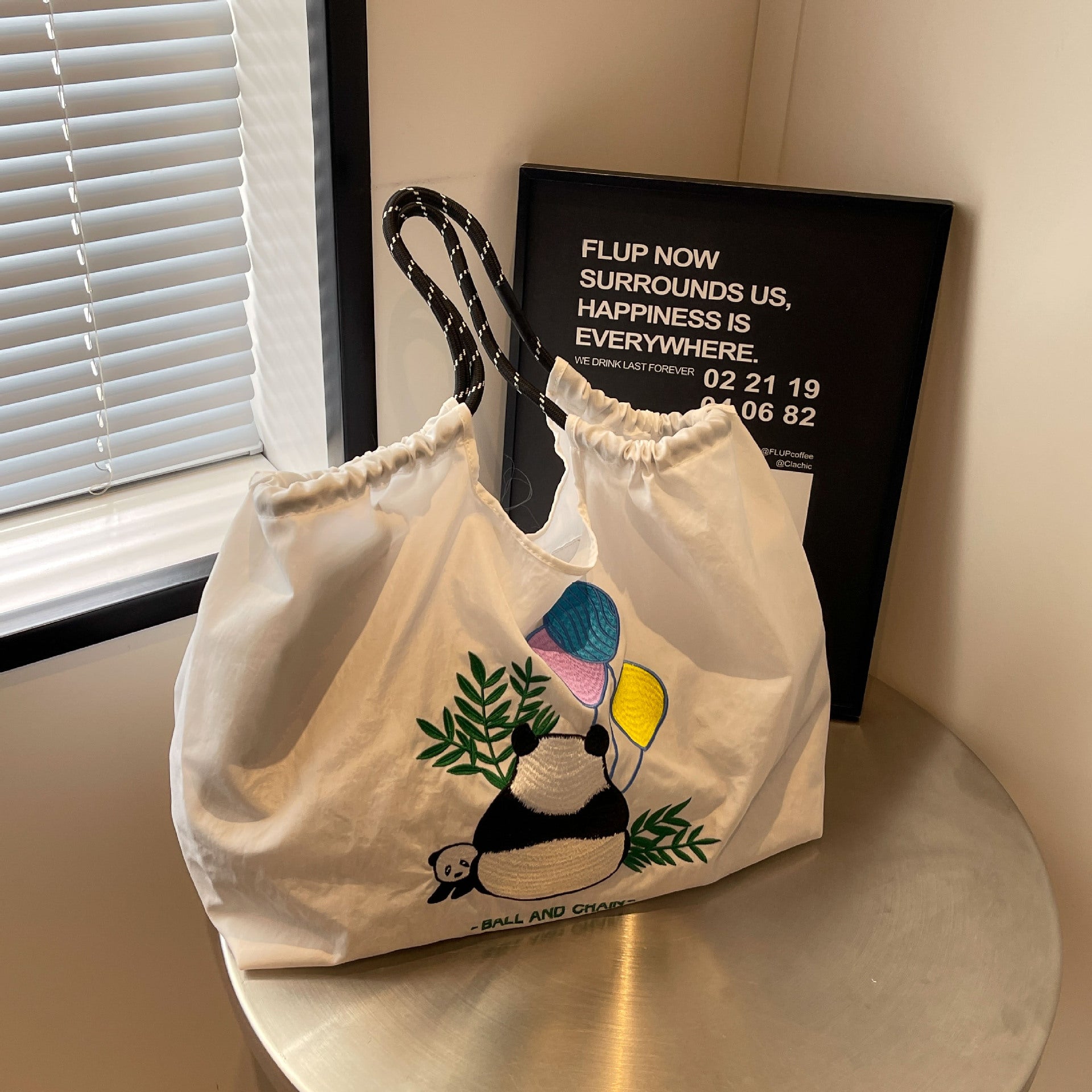 Panda Embroidery Eco Nylon Shoulder Bag